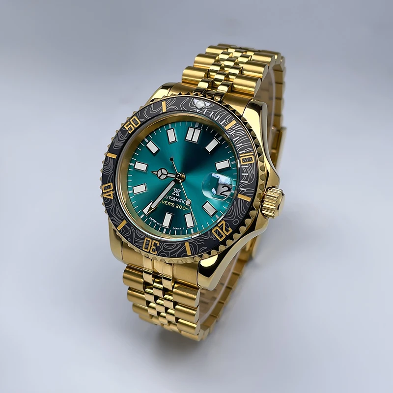 NH35 Full Gold YM 40MM Men's Luxury Luminous Mechanical Watch Ceramic Bezel Two-Way Rotating Sapphire Glass Jubile Strap for Man