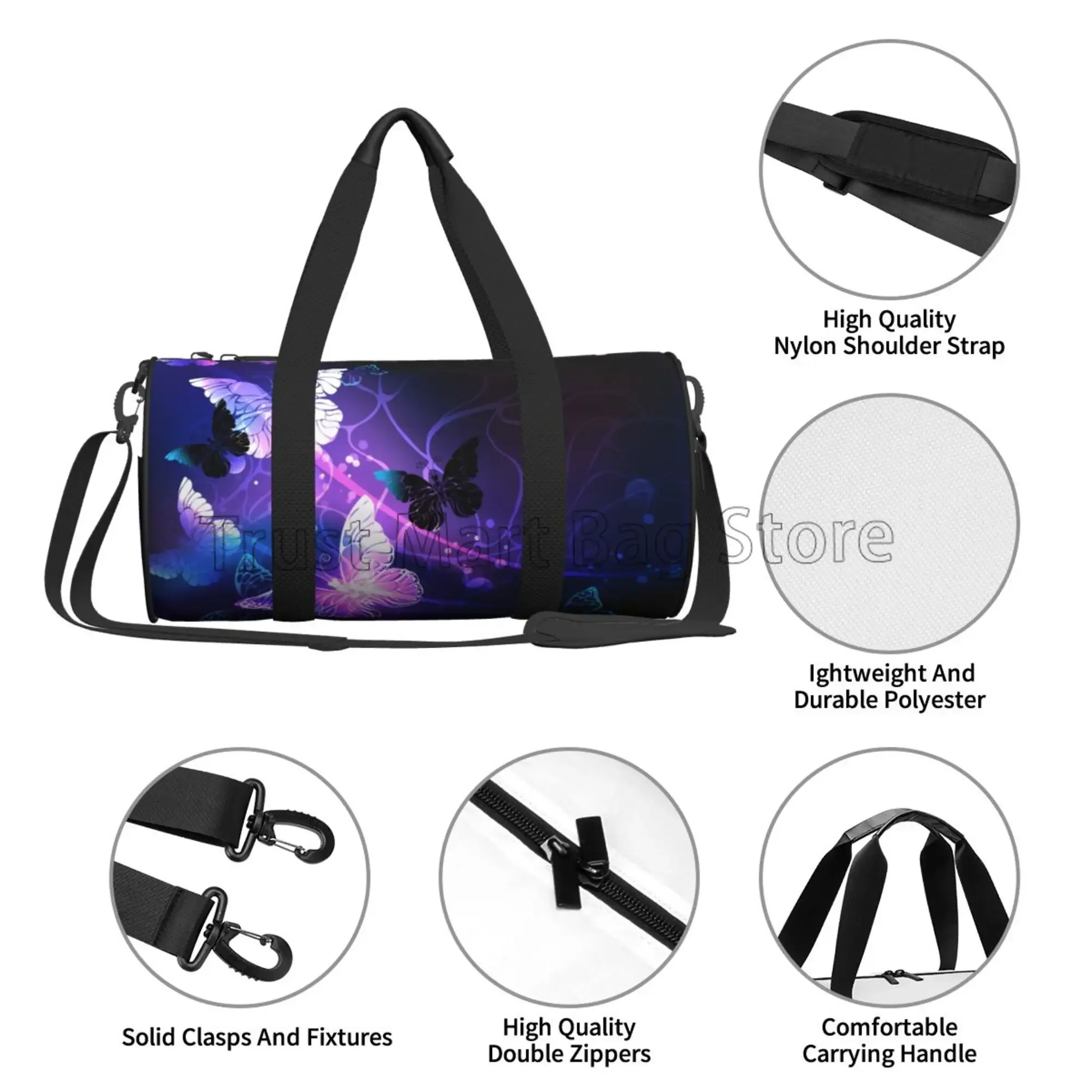 Flying Butterfly Round Travel Duffel Bags Gym Sports Luggage Large Travel Tote Bag Overnight Weekend Bags for Men and Women