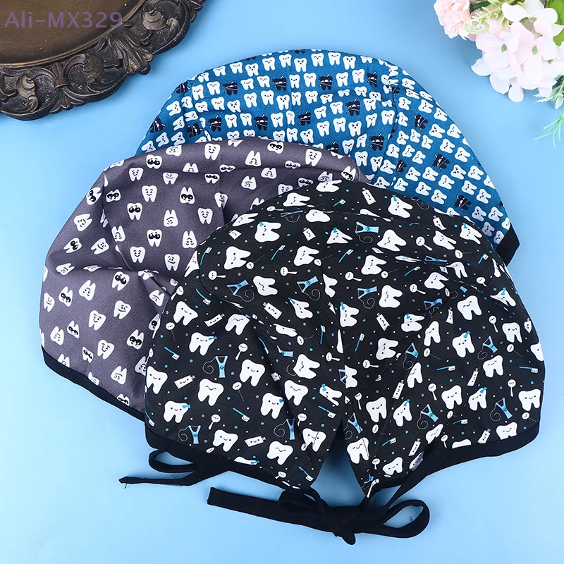 🎄 الكرتون المطبوعة فرك قبعة لعيادة الأسنان طبيب غرفة العمليات غطاء رأس التمريض للجنسين طبيب الأسنان مختبر قبعة جراحية