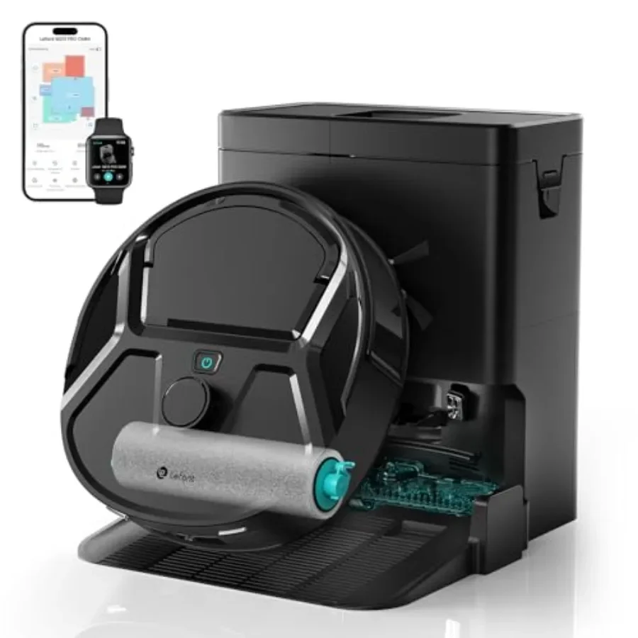 

Robot Vacuum and Mop for Hard Floors, ABS Plastic, Black, 18000Pa Suction, Self-Cleaning with Auto Drying, LiDAR Navigation Obs