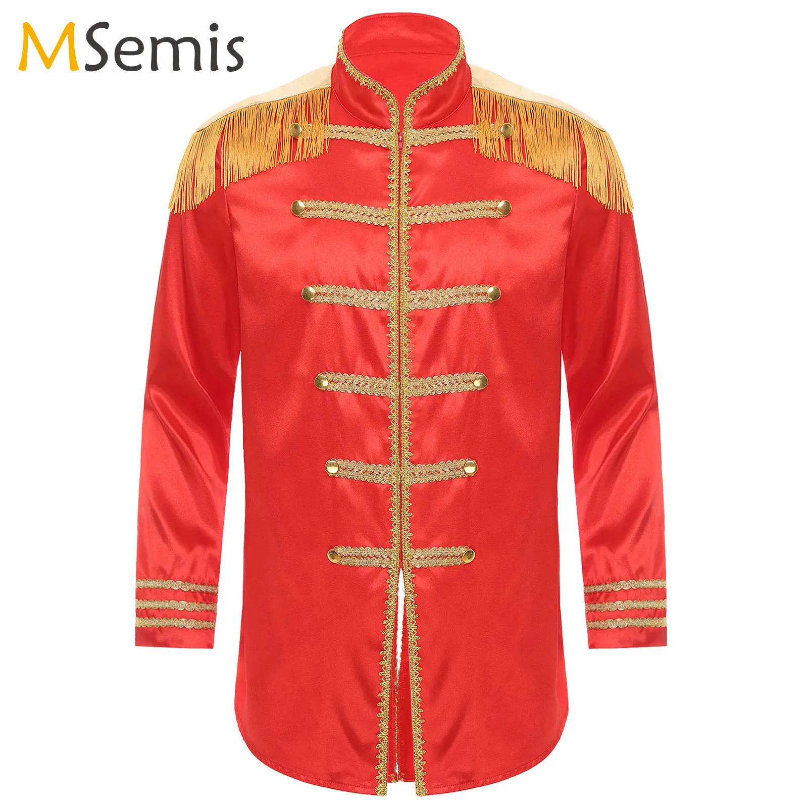 Circus Ringmaster Costume Men Long Sleeves Satin Coat Jacket Red Circus Lion Tamer Halloween Party Holiday Cosplay Fancy Dress