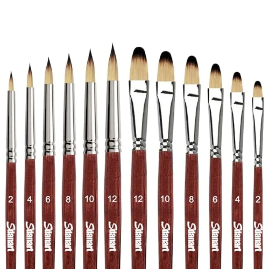 12 pcs Acrylic Paint Brushes Set, 6 Professional Round Pointed Tip Paintbrushes and 6 Filbert Artist Paintbrush for Watercolor,