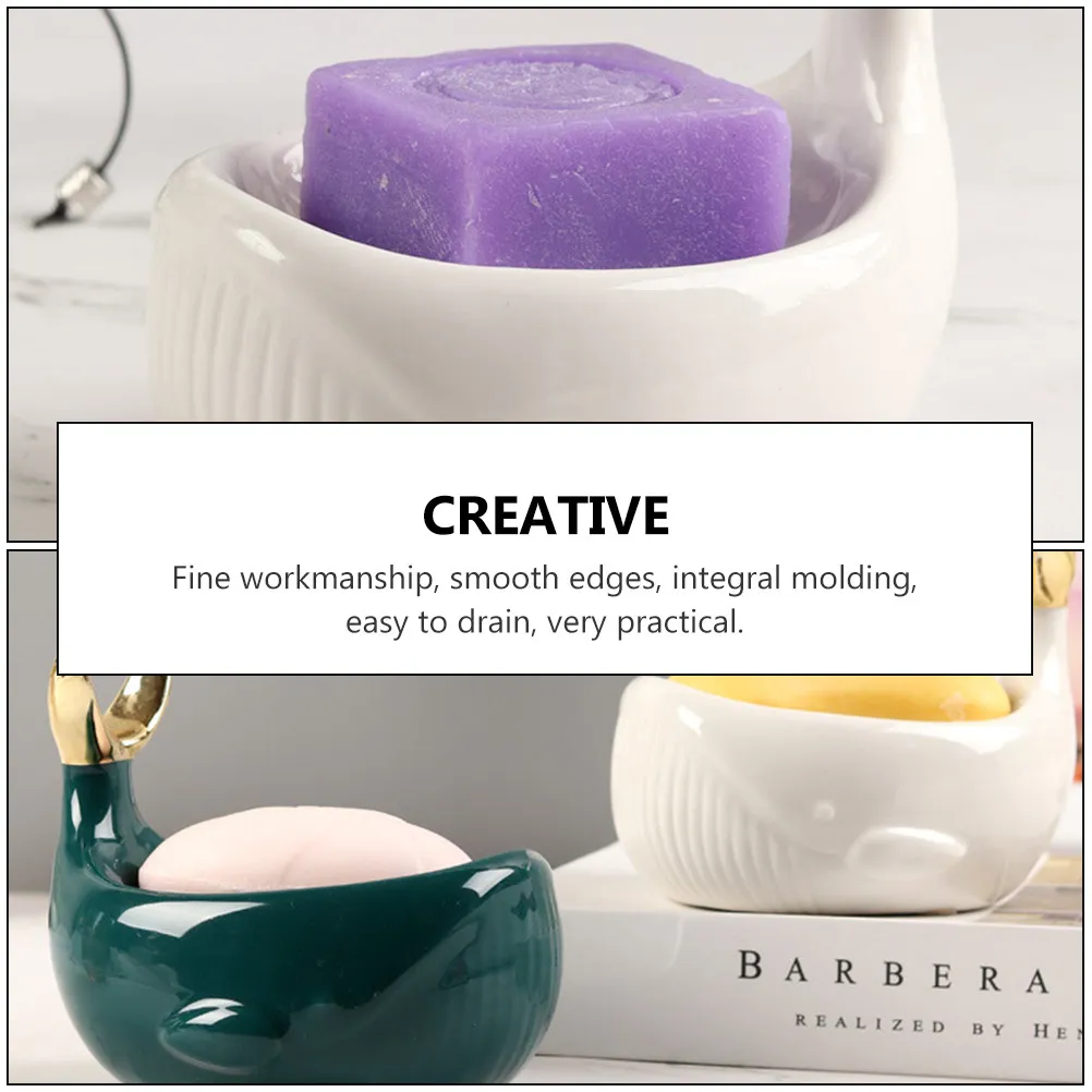

1Pcs Nordic Ceramic Whale Soap Box Stylish Draining Bathroom Soap Dish Creative Holder with Fishtail Hook for Rings Hair Ropes