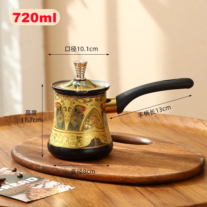 550 مللي/720 مللي إبريق قهوة تركي من الفولاذ المقاوم للصدأ لون ذهبي محمول زبدة دفئا وعاء صهر الشوكولاتة مع مقبض طويل وغطاء #4