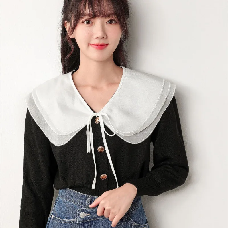 Soft Yarn Lace Small Shawl Fake Collar Women's Summer White Thin Shirt Detachable False Collars Girls Dress Neck Decorative