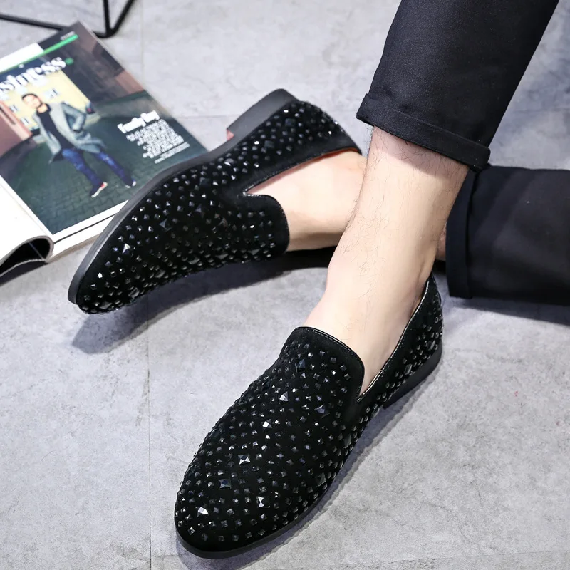 2024 Men\'s Rhinestones Dress Shoes Luxury Italian Style Fashion Party Flats Men Formal Shoes Nightclub Wedding Formal Shoes