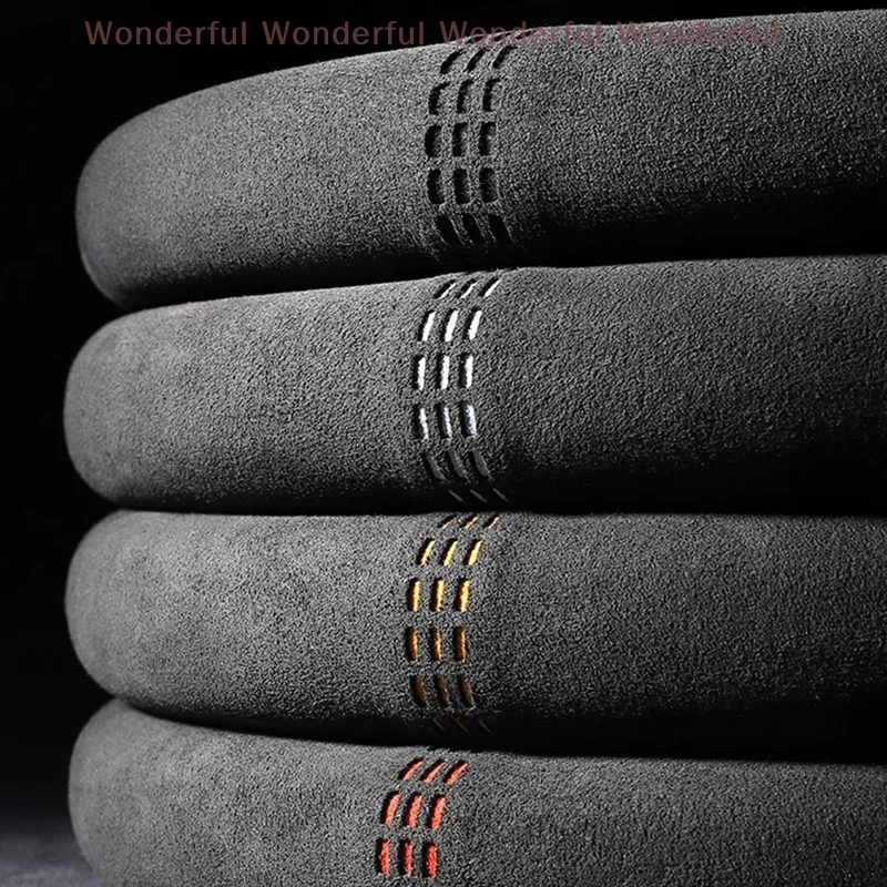 غلاف عجلة القيادة من جلد البقر المدبوغ، غطاء حماية عالمي قابل للتنفس مقاس 37-38 سم