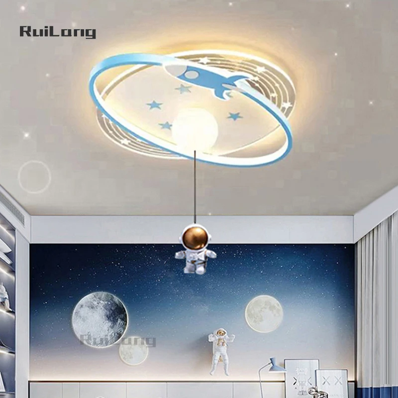 Modern Astronaut Led Ceiling Lights Children Bedroom Boys Baby Girls Kids Room Chandelier Planet Moon Star Rocket Ceiling Lamp