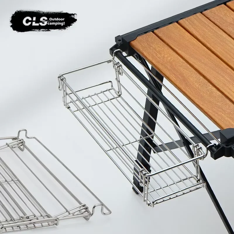 Outdoor Aluminum Folding Table Side Storage Rack with Hanging Mesh IGT Expansion Bracket - Table Extension Basket for Hanging St view 4