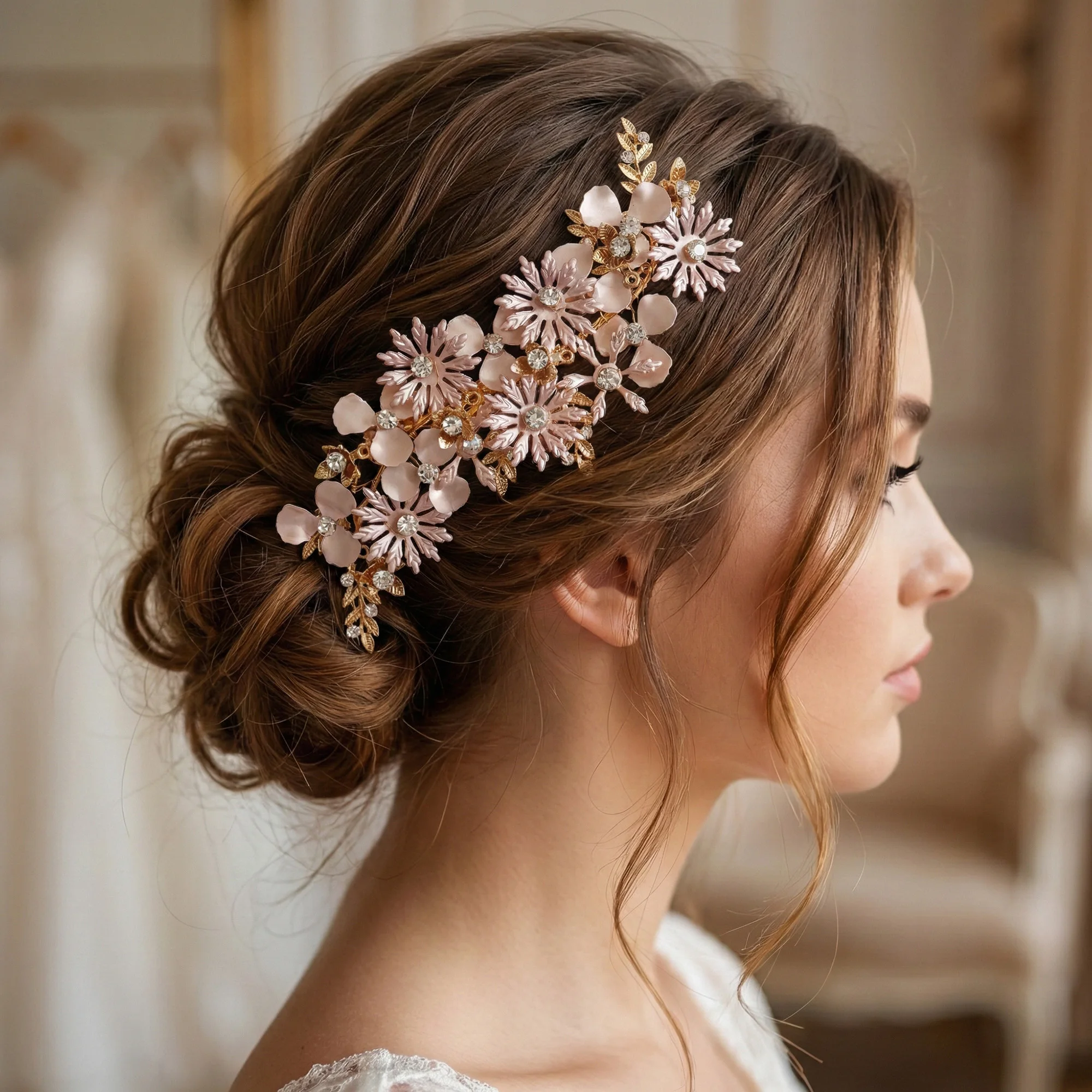Luxuriöse Haarspange mit Blatt- und Blumenmotiv, eleganter und einzigartiger Damen-Haarschmuck, exquisite Legierungs-Haarnadel, Weihnachtsgeschenk – Detail 2