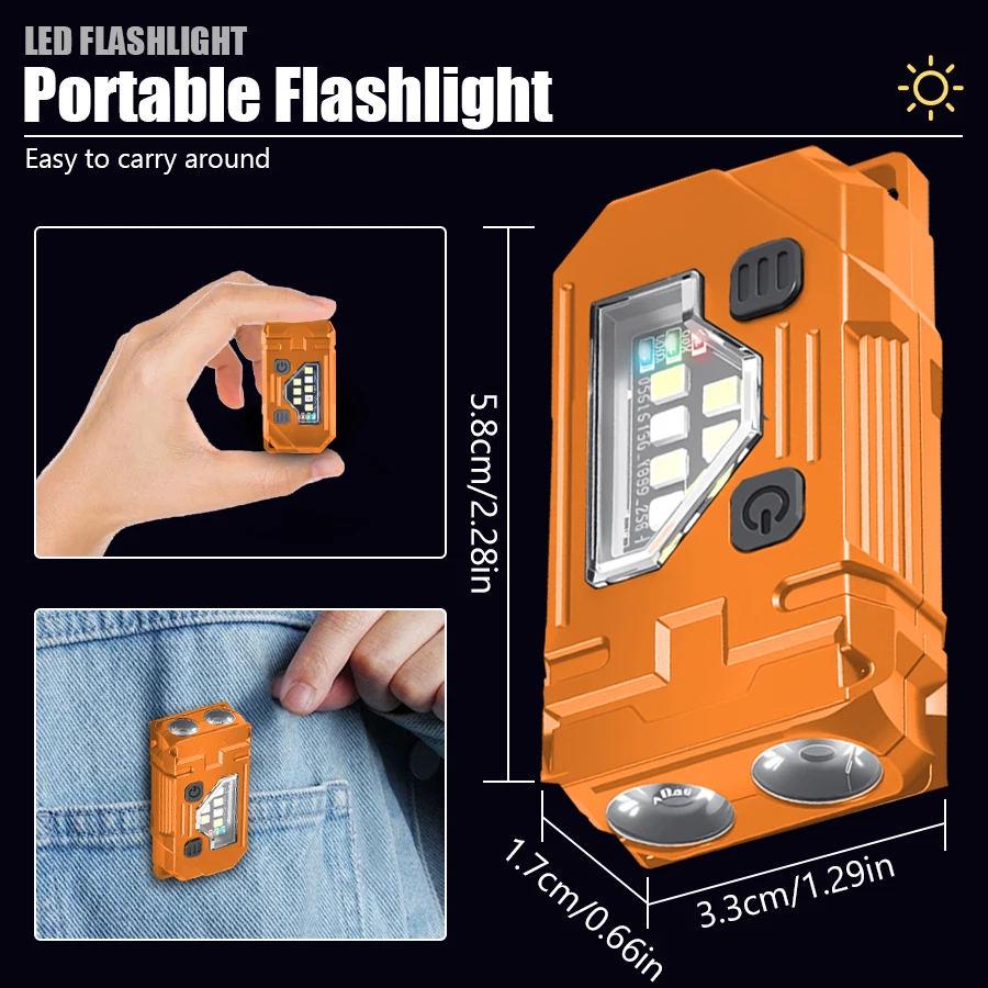 Mini Keychain EDC Flashlight Rechargeable Magnetic Torch Super Bright Pocket LED Torch Pen Clip Headlamp Outdoor Fishing Lamp