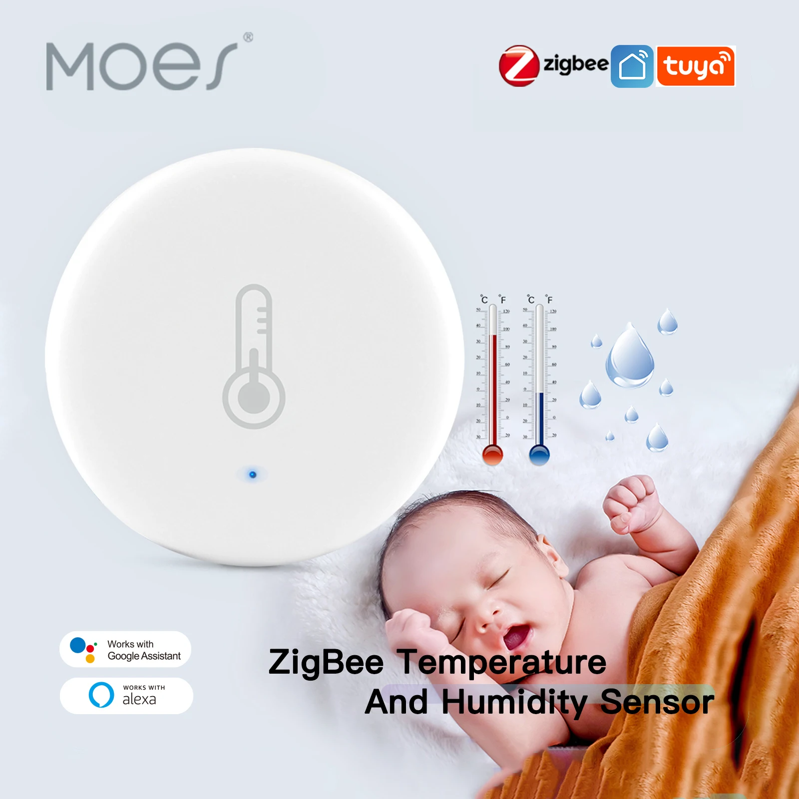 MOES ZigBee Smart Temperature And Humidity Sensor Battery Powered Security Mini Thermometer Hygrometer With Tuya Smart Life App