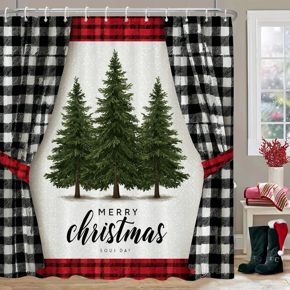 

Merry Christmas Shower Curtain, Bathroom Curtain, Christmas Shower Curtain, home decoration Christmas Curtain with Hooks