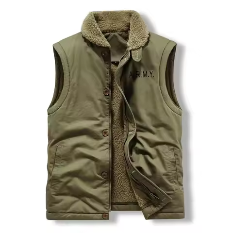 Men's New Autumn and Winter Tooling Vest N1 Deck Suit Loose Pure Cotton Plus Fleece Printed Warm Vest Coat