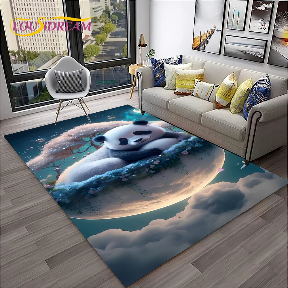 Alfombra antideslizante de dibujos animados en 3D de animales Panda para el hogar, sala de estar, dormitorio, sofá, felpudo, alfombra de área