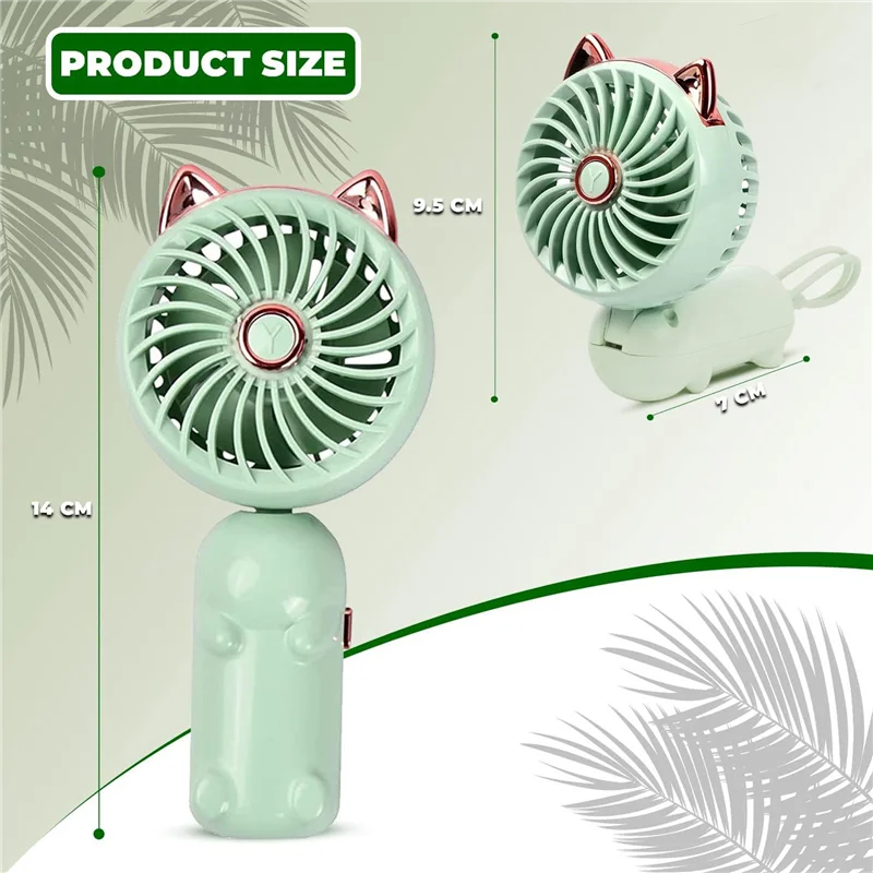 1 Piece Portable Hand Held Fan Mini Fan Foldable Small Fan With Cat Ears With USB Rechargeable Battery (Green)
