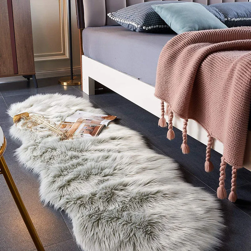 Soft Irregular Rugs For Bedroom Plush Floor Foot Mats Faux Fur Wool Carpets Living Room Lounge Fluffy Bedside Rug Sofa Cushion