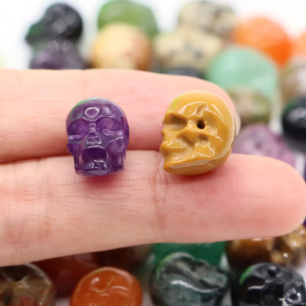 

Natural Stones Skull Head Beads Reiki Healing Crystal Amethyst Gems for Jewelry Making DIY Bracelet Pendant Necklace Accessories