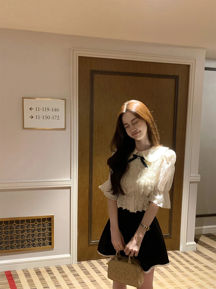 

ort Bubble Sve Lace irt Women's Summer 2025 Pure Desire Doll Collar Rich Girl Feeling Korean Sle Commute Wind Top