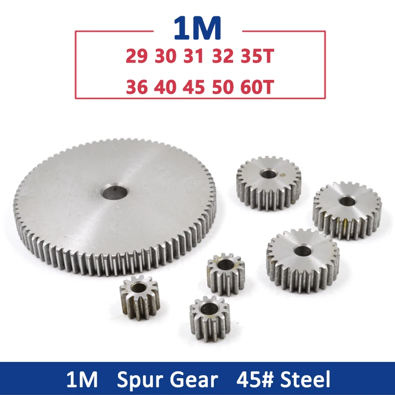 1pc Spur Gear 1M 29T-60T Metal Transmission Gear 45# Steel 1 Modulus 29 30 31 32 35 36 40 45 50 60 Teeth