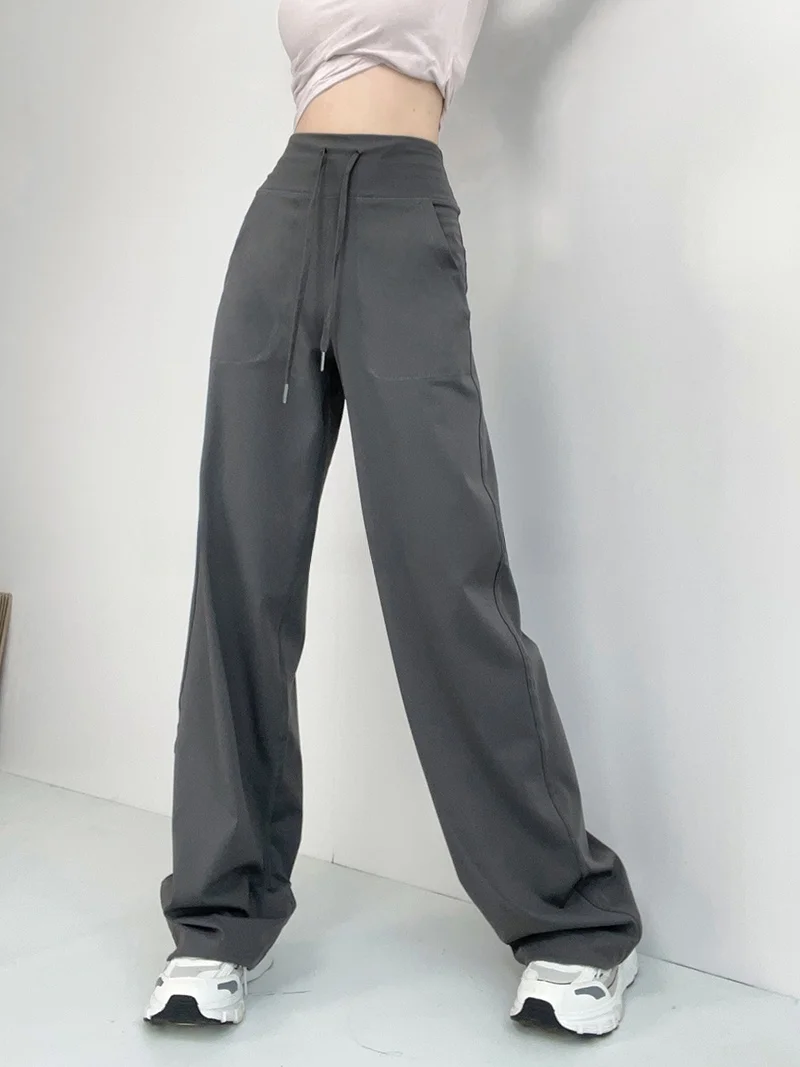 American Style High Waist Drawstring Fitness Yoga Pants Women's Sensation Slimming Drapey Bell Bottoms Hip Lifting Waist Shap...