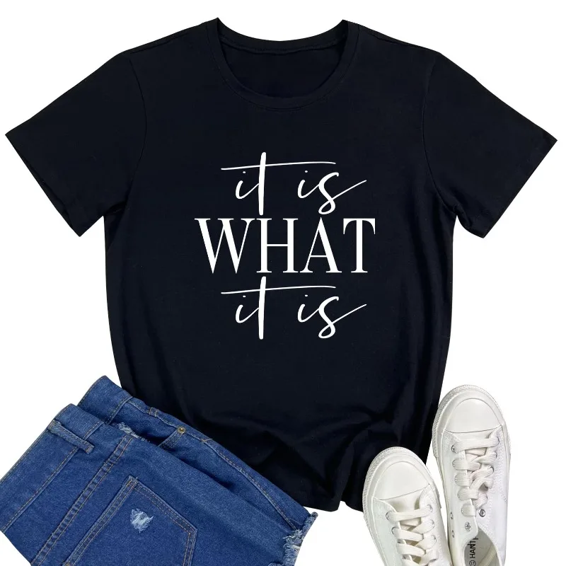 

BLACKMYTH Women's Cute Simple T-shirt It Is What Pattern Round Neck Casual Versatile T-shirt