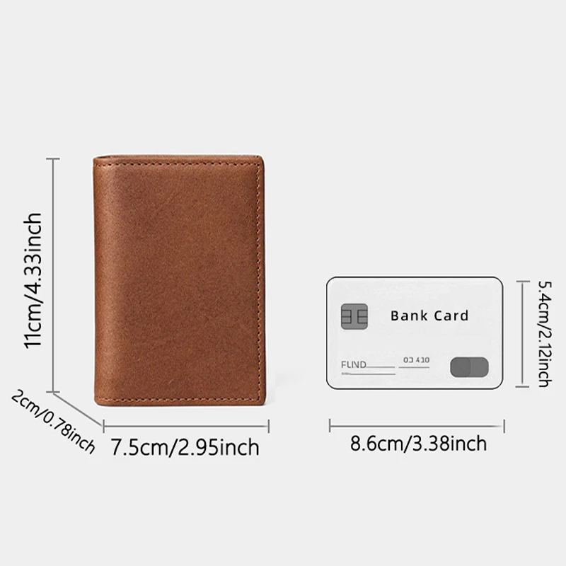 Men Genuine Crazy Horse Leather Short Wallet Multi Card Holder ID Window Snap Button Small Coin Purse Mini Leather Card Wallet
