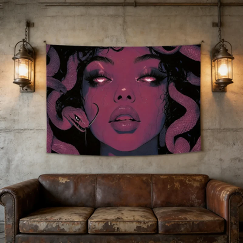 Medusa Tears Tapestry -Snake Hair Diablo Style Wall Art for Living Room Escape Room Decor Mystery Theme Background Design