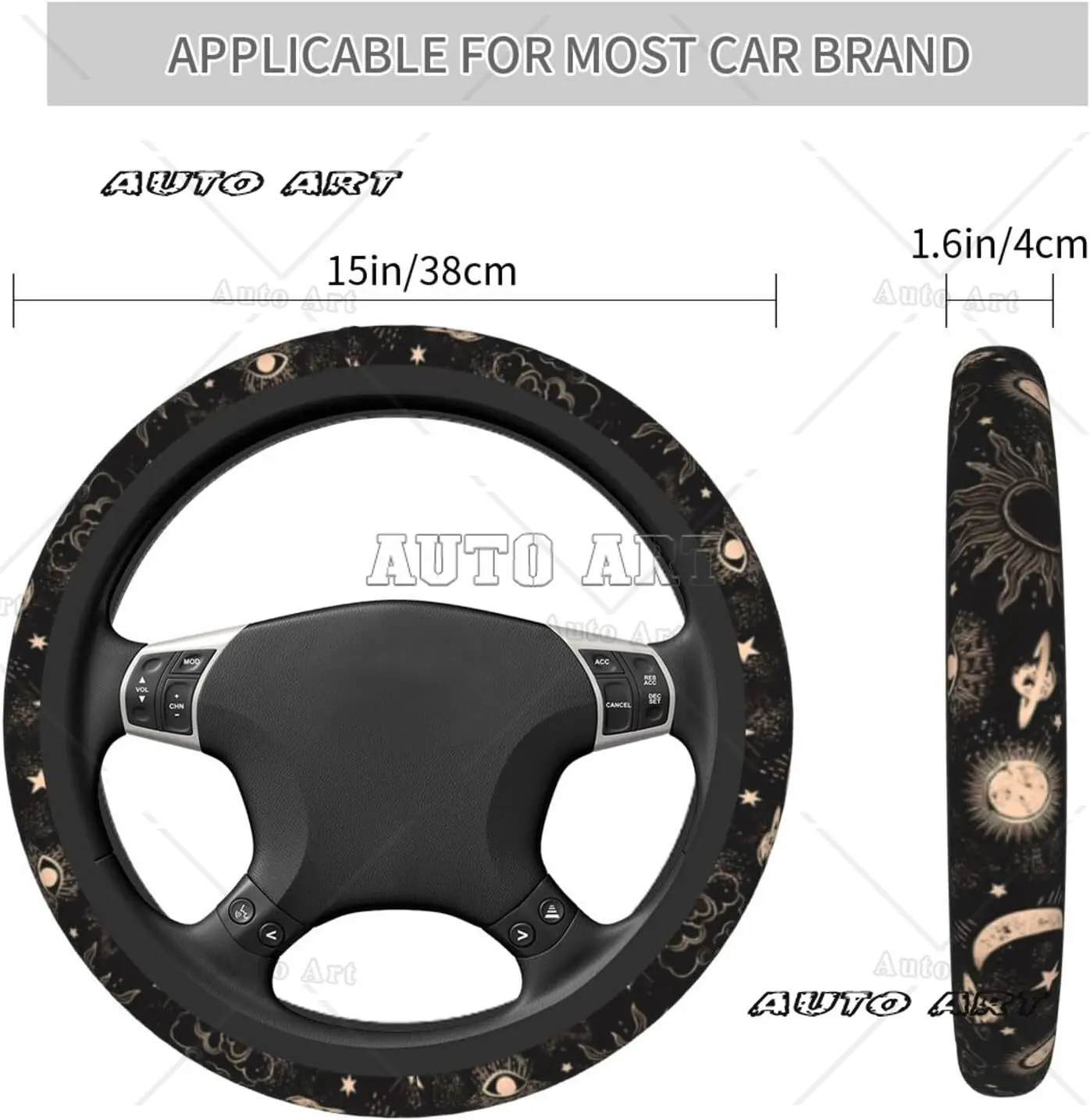 Star Moon Steering Wheel Cover Sun Space Steering Wheel Cover Universal  Non-Slip Neoprene Car Cover Star Protector Case