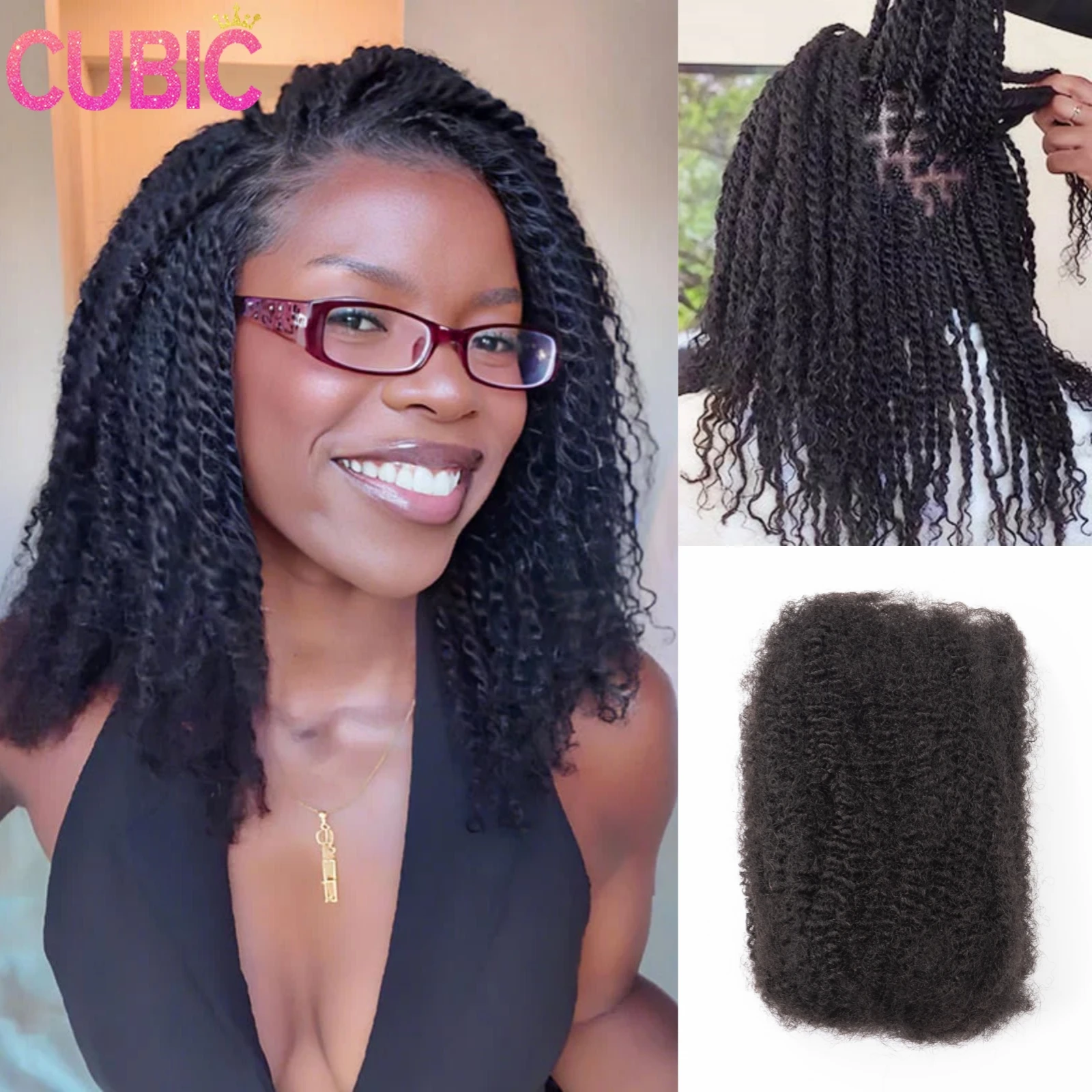 

4C Afro Kinky Bulk Human Hair Extensions No Weft 30 or 50g/Pack Brazilian Remy Bulk for Locs Micro Twist Braiding Hair 10-18Inch
