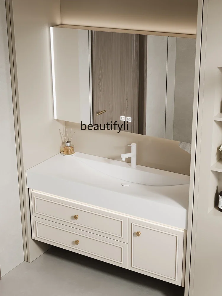 

Bathroom Cabinet Cream Wind French Corian Integrated Basin Oak Toilet Hand Washbasin Combination