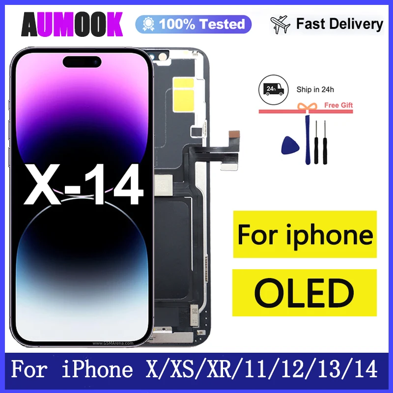 OLED Display For iPhone X XR XS Max 11 12 Pro Max 13 14 LCD Display Touch Screen 3D Touch True Tone Display Replacement