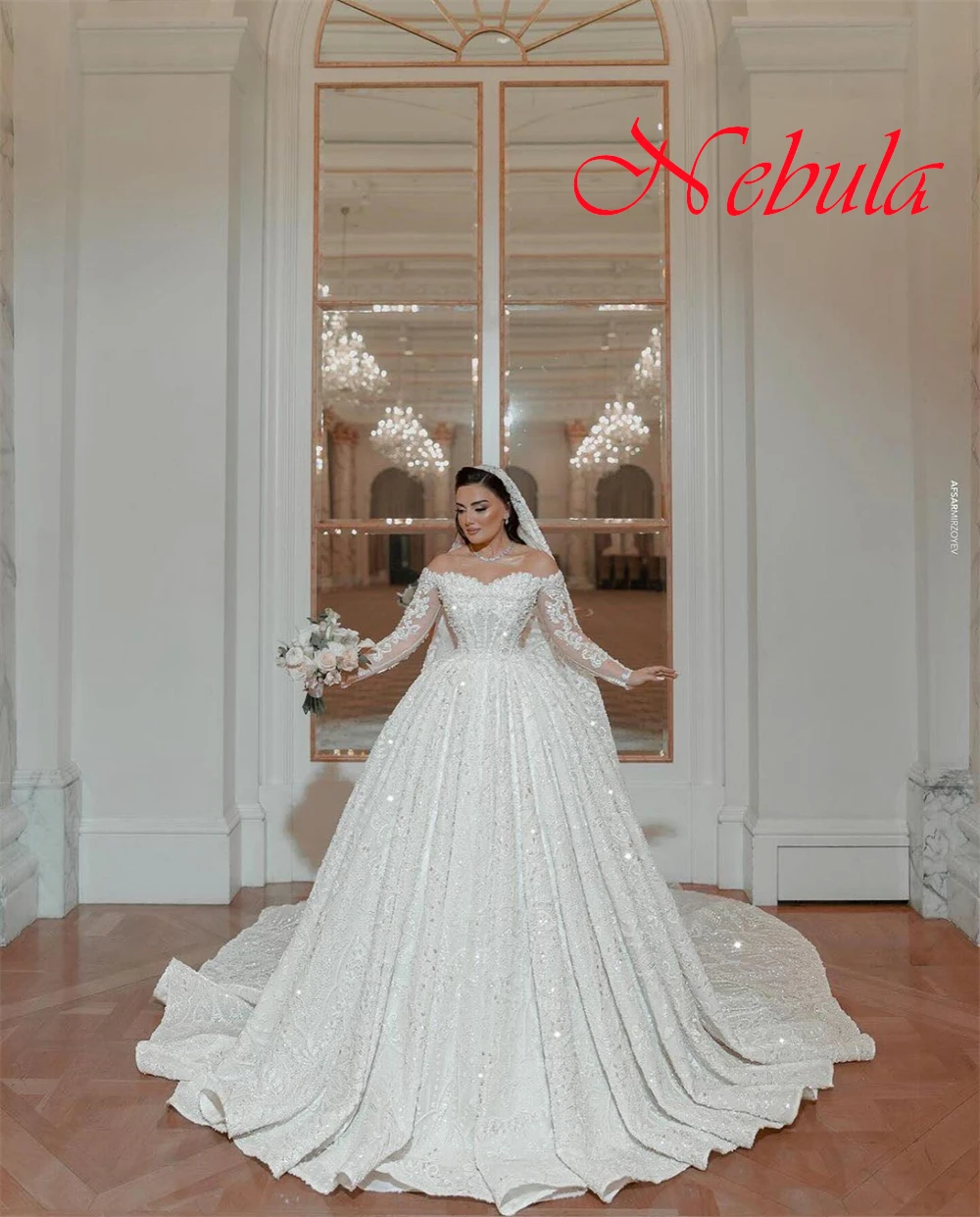 Customized High Quality White Organza Wedding Dress Temperament Strapless Dress Off the Shoulder Long Sleeves Bridal Gowns - Image 6