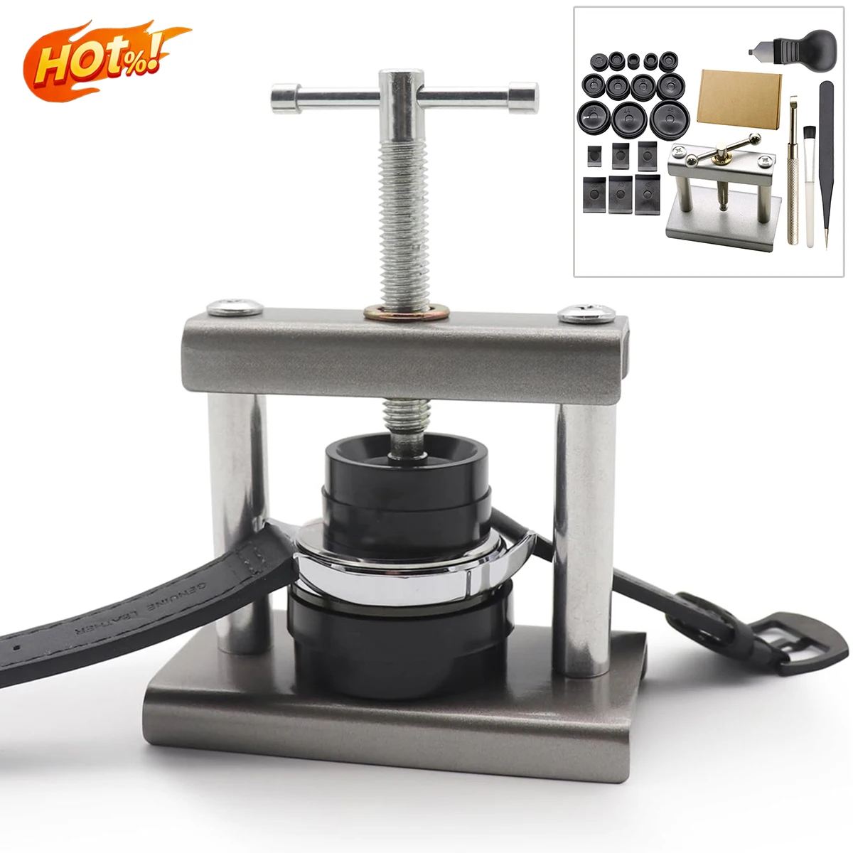 Kit de presse à montre professionnel 23 pièces pour le fermeture des boîtiers et les matrices de montage, outil de réparation de montres pour horloger