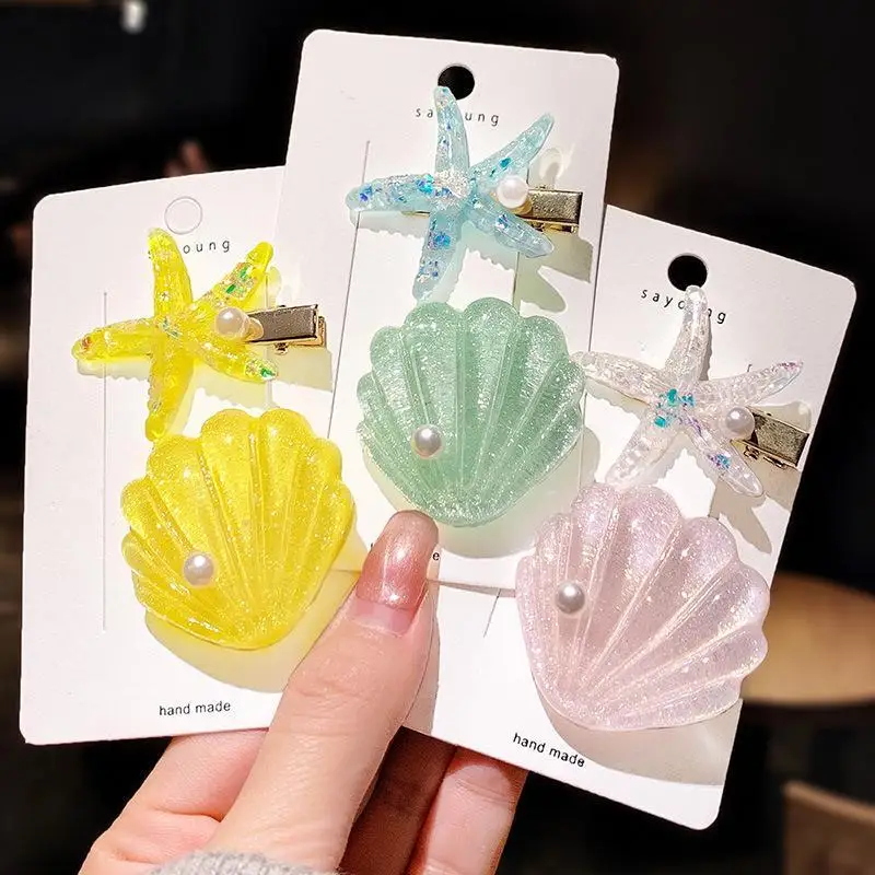 Elegant Starfish Star Shell Hair Clips 2PCS Set Cute Duckbill Hairpins for Women Summer Beach Holiday Hair Decor