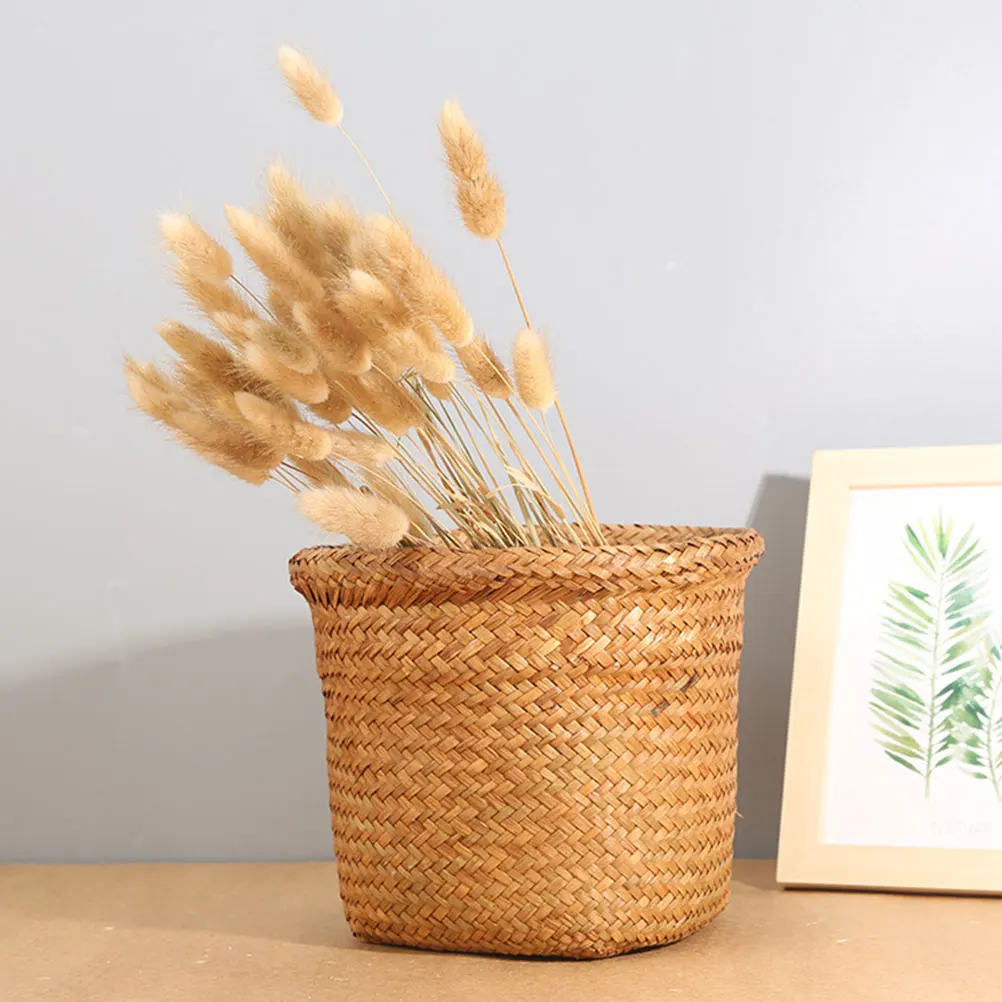 

Woven Trash Can Indoor Storage Basket Multi-Use Waste Bin For Bathroom Living Room Bedroom Natural Garbage Holder