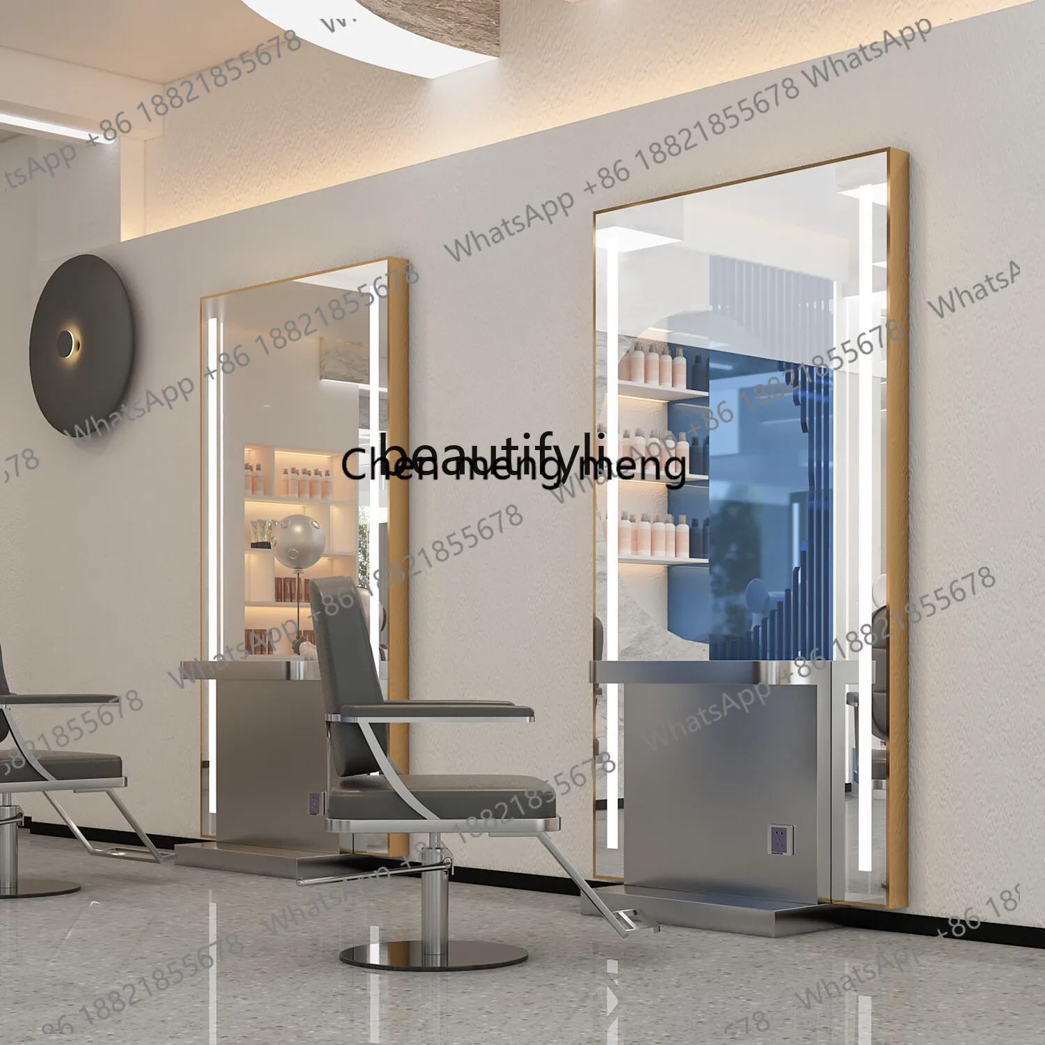 

Simple hairdresser mirror table Barber shop mirror hair salon stainless steel hair cut, mirror table