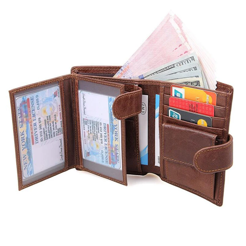 Travel Short Vertical Men Purse Vintage Cow Genuine Leather Driver License Wallet for Men Brown Black Color