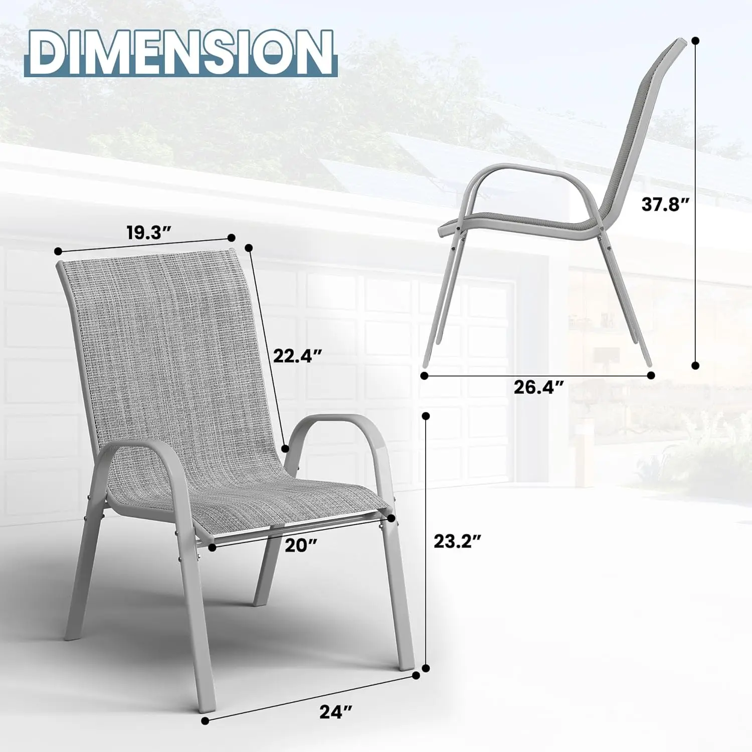 Terrassen stühle 4er-Set, stapelbare Esszimmers tühle für jedes Wetter, bequeme atmungsaktive Gartenmöbel für das Hinterhof deck