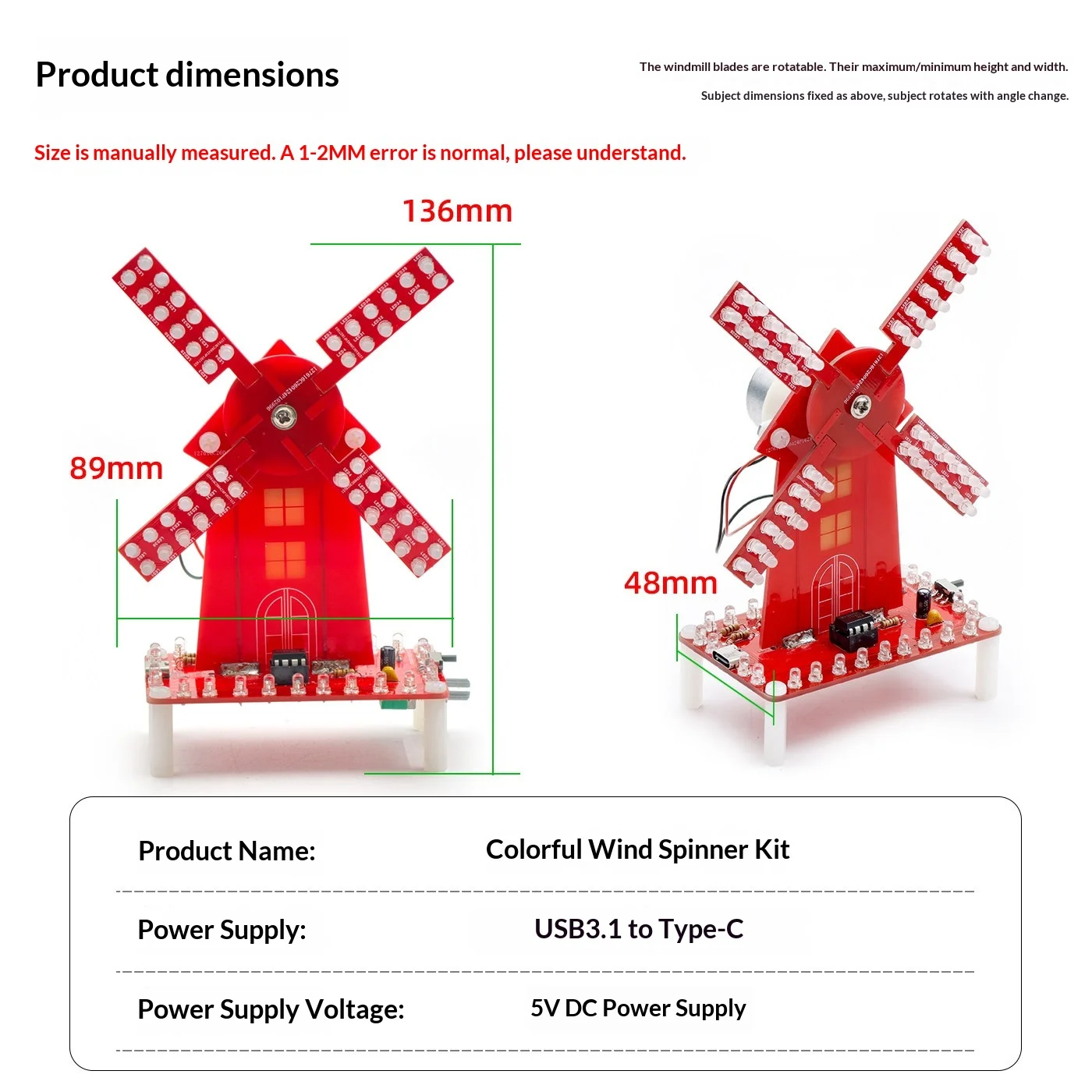 Colorful windmill electronic DIY welding kit, dynamic rotating multi-mode LED light student fun training spare parts
