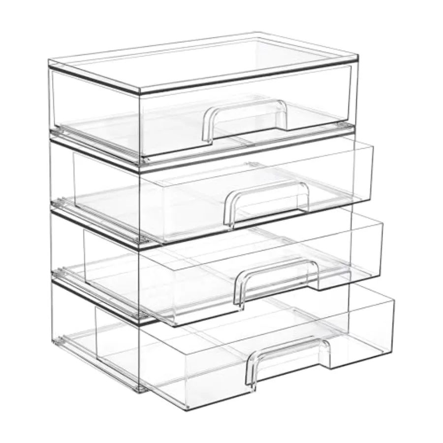 

12.1'' Clear Stackable Acrylic Plastic Storage Drawers 4 Pack for Makeup Palettes Cosmetics Beauty Supplies Organization Ideal