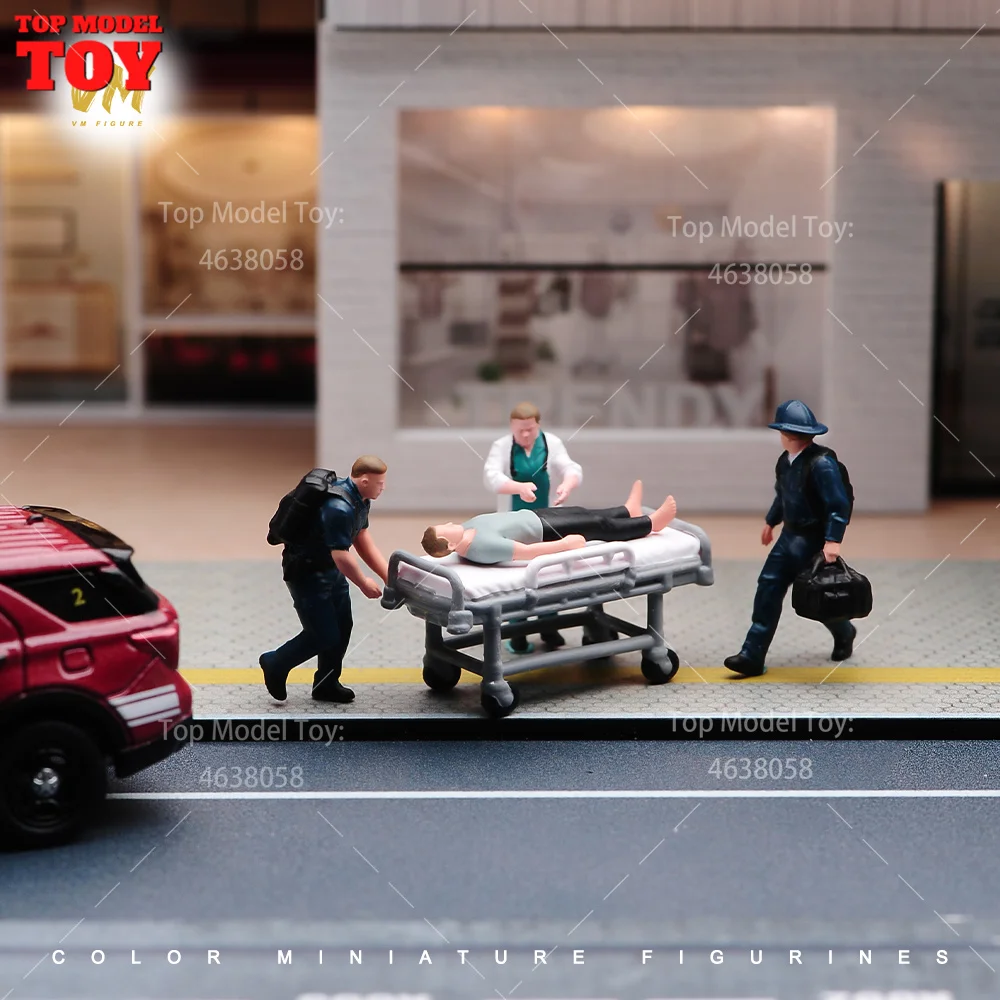 Painted Miniatures 1/64 Rescue Team Doctors and Injured Patients Emergency Scene Figure Dolls Unpainted Model For Car Vehicles