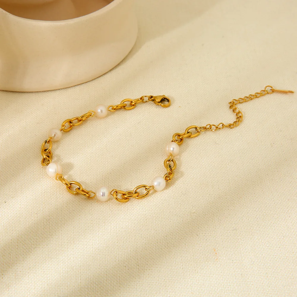 bracelet 18k Pearl Shell Drop Chain Bracelet Bangle Stainless Steel High Quality Jewelry