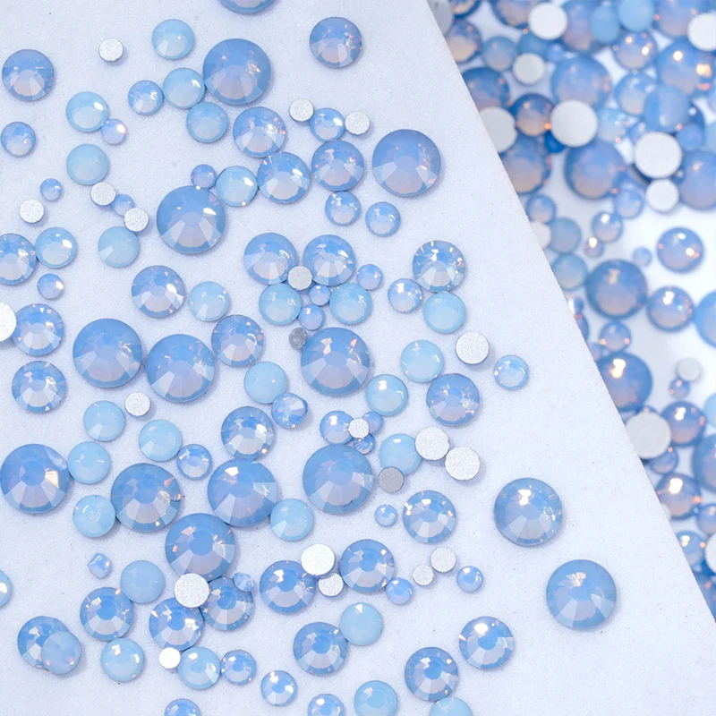 QIAO SS4-SS30 Blue Opal Crystal Glass Flatback Non Hotfix strass per unghie per unghie 3D strass per unghie decorazione artistica gemme