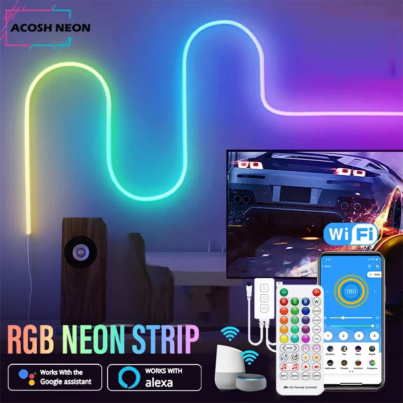 WIFI RGBIC lampa neonowa z neonowym sznur oświetleniowy synchronizacji muzyki DIY Light Bar kontrola aplikacji podświetlenie TV gry salon dekoracja