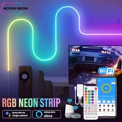 WIFI RGBIC lampa neonowa z neonowym sznur oświetleniowy synchronizacji muzyki DIY Light Bar kontrola aplikacji podświetlenie TV gry salon dekoracja sypialni