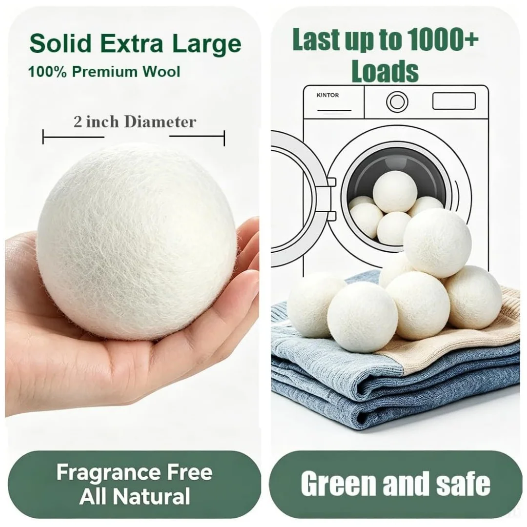 Wool drying balls, 100% New Zealand wool, shorten drying time, reduce wrinkles, electrostatic adhesion and pet hair, 3 pieces