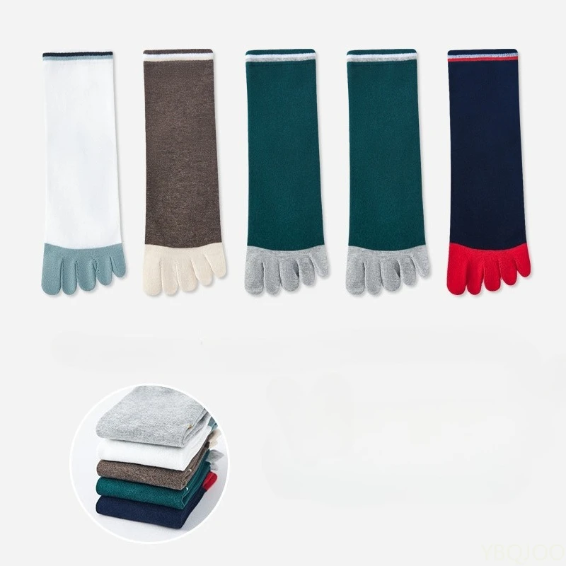 

5 пар новых модных мужских носков средней длины на весну-осень, влагоотводящих и дышащих, с раздельными пальцами