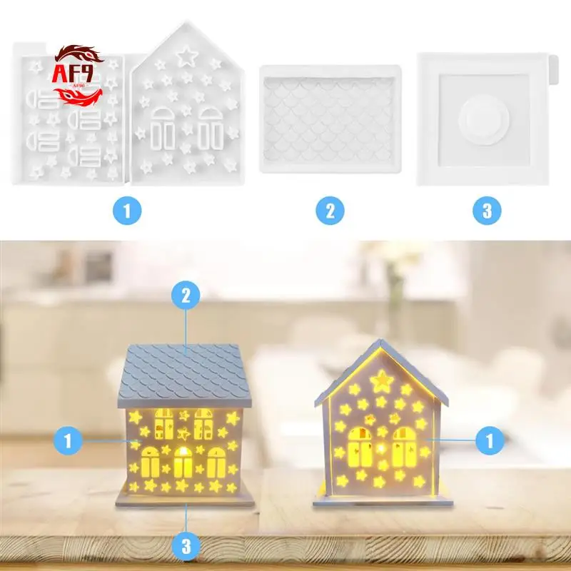 

AF90-4 шт./компл. 3D силиконовые формы для дома для смолы, бетона, звезда, дом, подсвечник, форма, украшения в форме дома