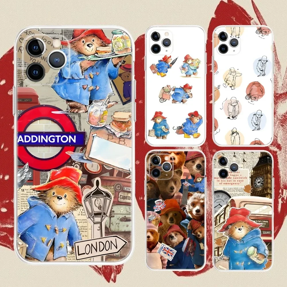 

Cute P-Paddington Bear Phone Case For iPhone 16,15,14,13,12,11 Plus,Pro,Max,XR,XS,X,7,8 Plus,SE,Mini Transparent Silicone Soft